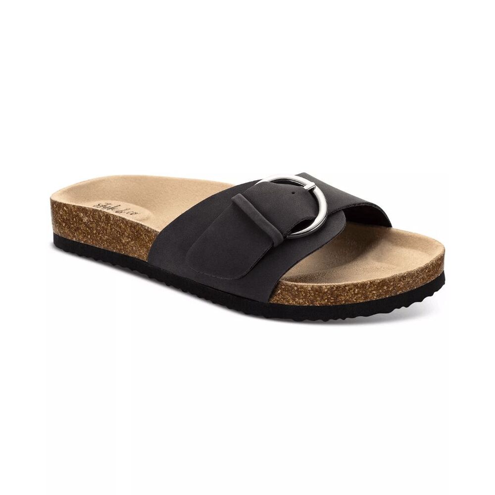 Style & Co Women's Elisaa Buckled Flat Sandals - Black Nubuck 8M